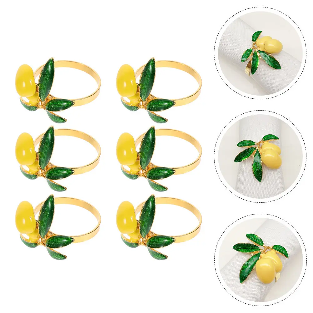6Pcs 레몬 냅킨 링 홈 다이닝 테이블 장식을위한 고품질 금속 냅킨 홀더 파티 연회 호텔 선물 세트 절묘한
