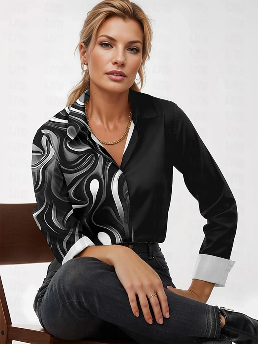 

Европейская и американская мода 3D узор Повседневная цифровая печать весна-осень 2024 элегантные женские Топы с длинным рукавом