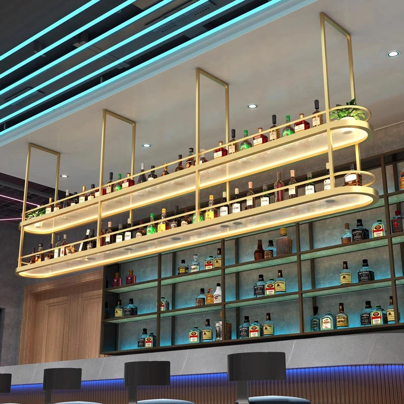 Modern House Furniture Bars Canteen Bar Small Commercial Stainless Steel Cocktail Liquors Cupboard Shelves Wall Home Cabinet Set