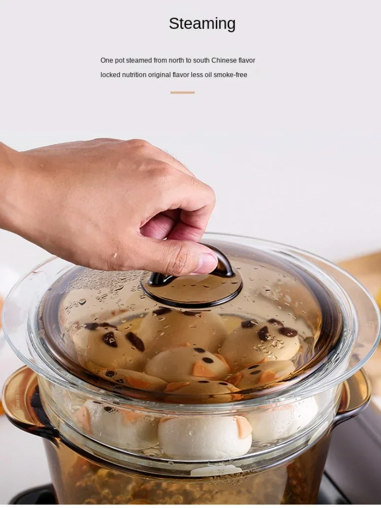 Heat-Conducting Glass Amber Pot, Non-stick Heat-Resistant Stew Pot, Open Flame Gas Cooking Easy Clean Kitchenware.
