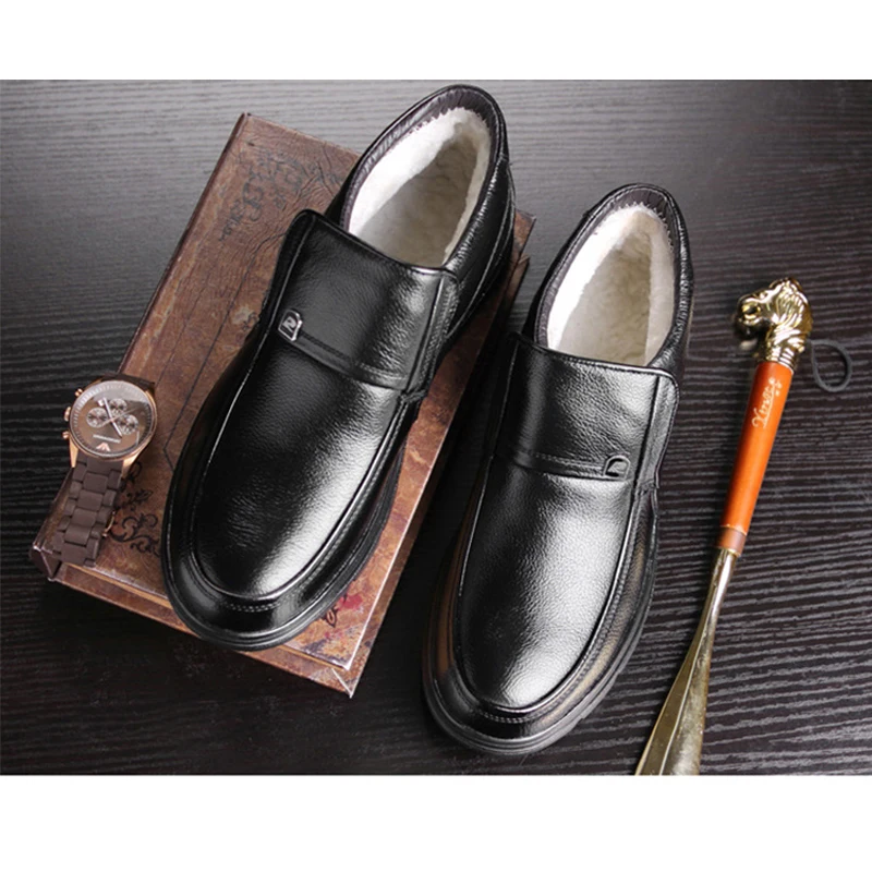 Genuine Leather Shoes Men Winter Boots Warm Cotton Cold Winter Cow Leather Male Footwear Black Ankle Boots A1883