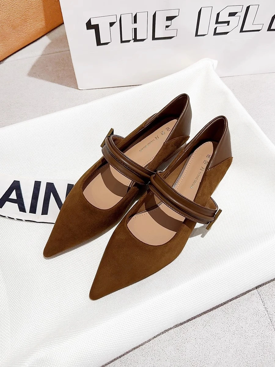 Aphixta Hot Sale 2cm Black Faux Suede Women's Loafers Pointed Toe Shoes for Women 2025 Spring British Buckle Casual Flats Shoes