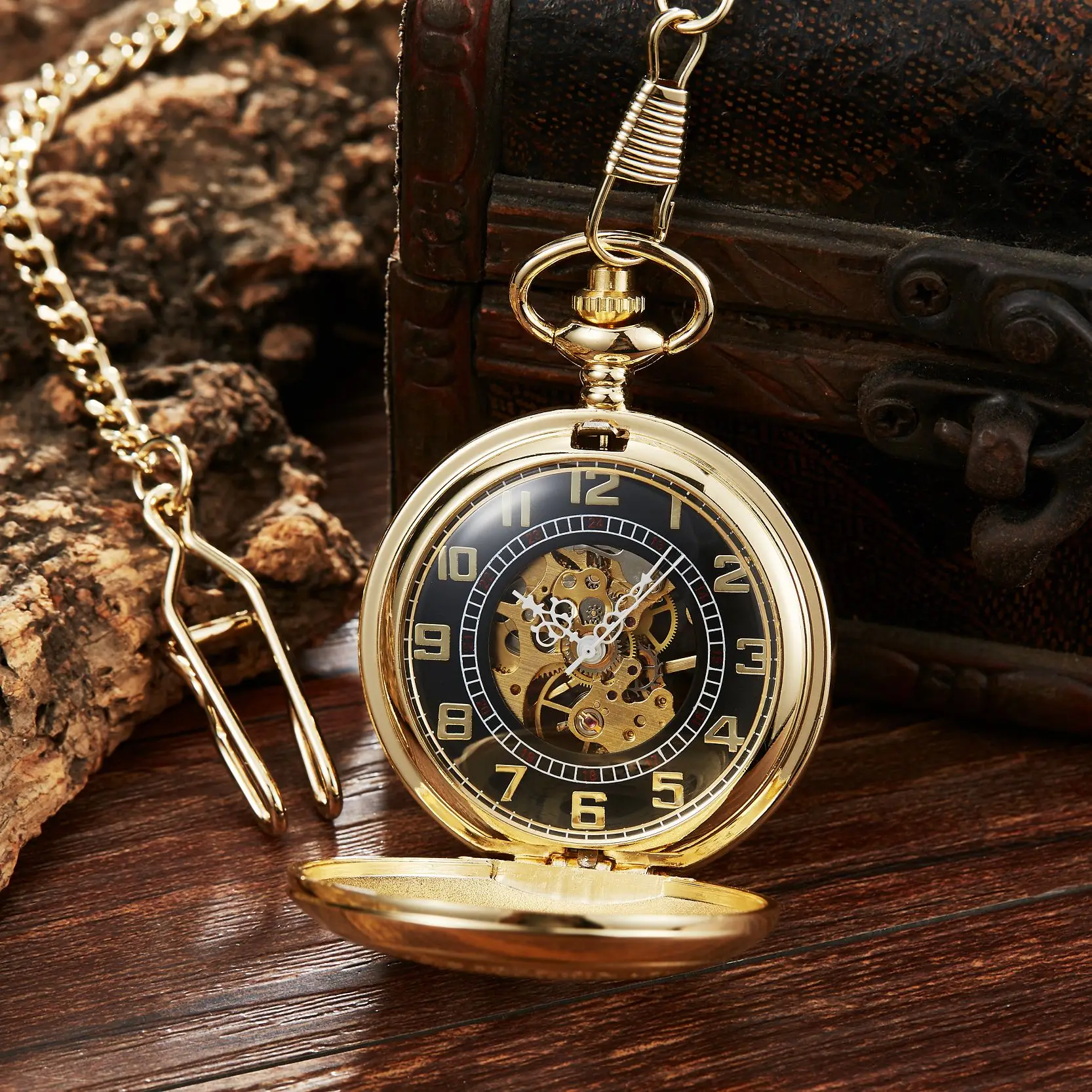 Luxury Gold Arabic Numeral Machinery Pocket Watch Chain Men Women Hollow Case Vintage Pendant Necklace Best Gifts for Men Women