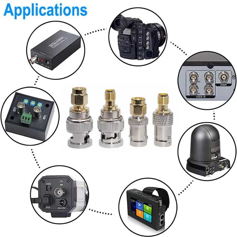 SMA to BNC Adapter SMA Male Plug to BNC Female M/F Radio Antenna Connector RF Converter M/F Radio Antenna Adapters Kit Coaxial