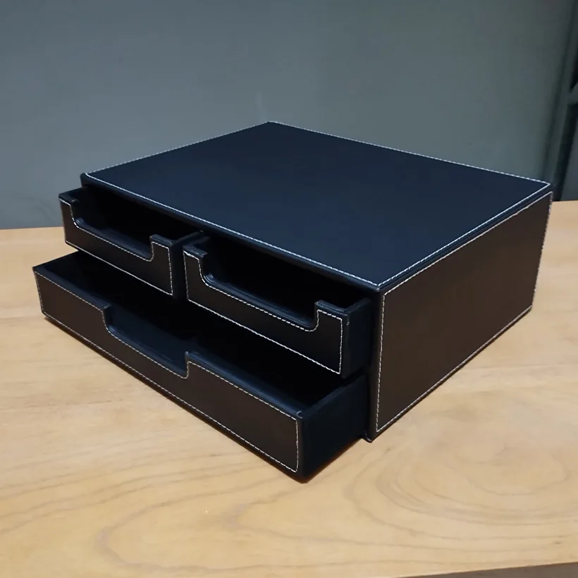 Double-layer Office drawer PU Leather Desk Filing Cabinet Stationery Box Container Organizer Document Tray Drawer Desktop Set