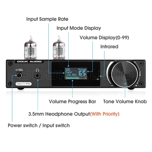 Douk Audio-HiFi 블루투스 5.0 밸브 튜브 프리 앰프, 동축/아날로그 변환기 OPT, USB DAC 스피커 수신기, 헤드폰 앰프 2