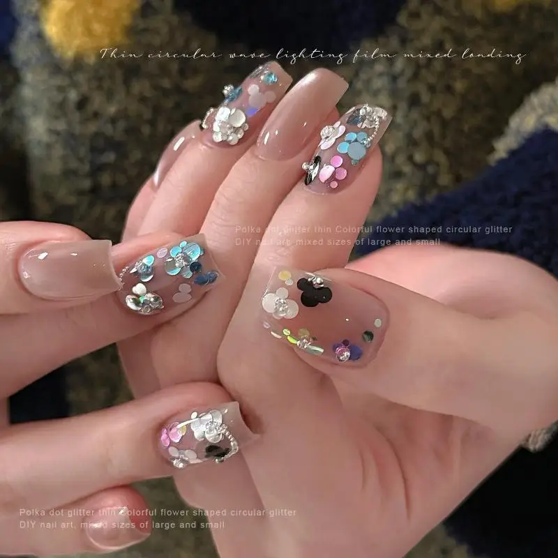 다채로운 네일 스팽글 미니 원형 글리터 반짝이는 웨이브 포인트 디자인 DIY 매니큐어 살롱 및 네일 아트용