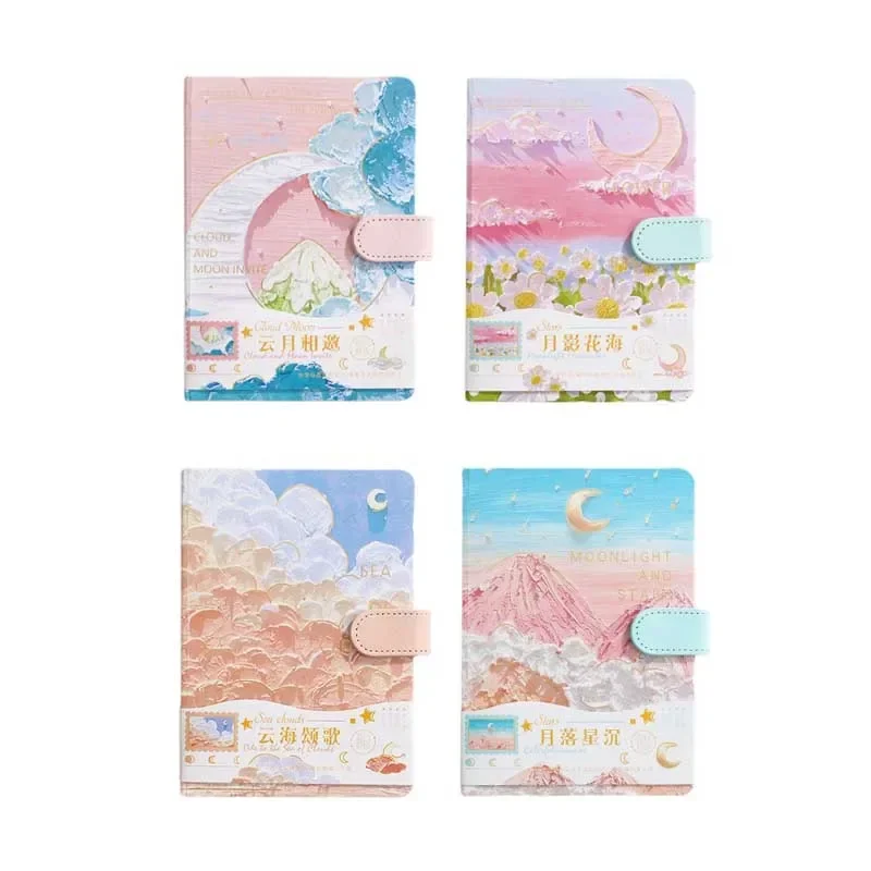 

Student girl stationery diary notebook moon cloud oil painting journal notebook PU color page illustration travelers notebook