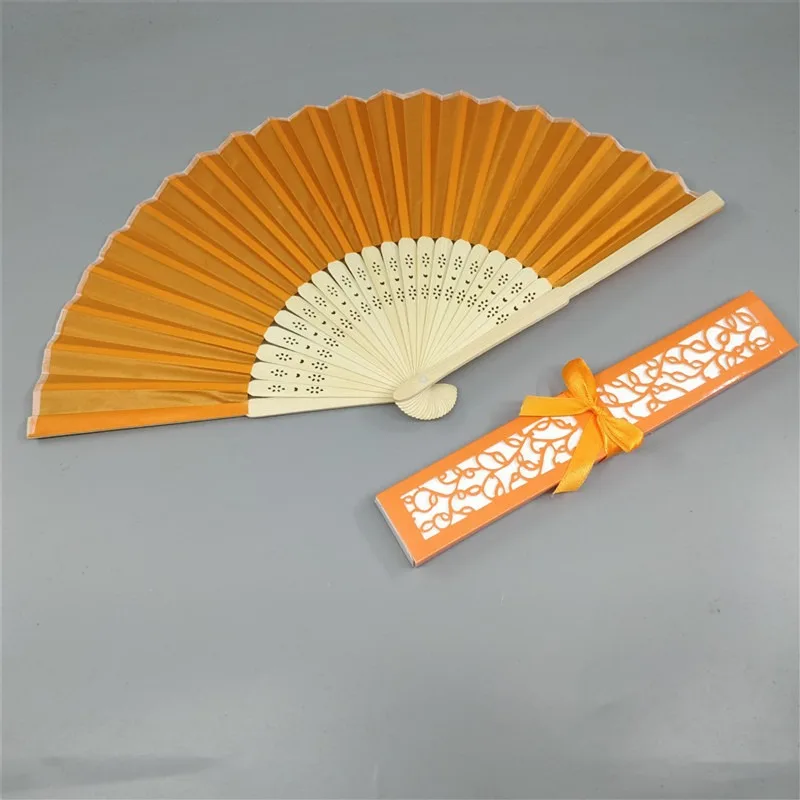 Silk Fold Hand Fan 11 Colors Elegant Laser-Cut Gift Box Wedding Party Favors Gifts