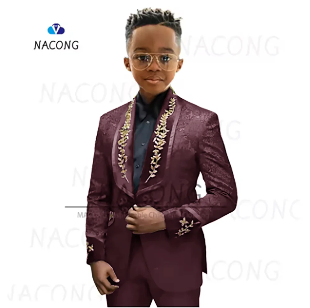 Boys Suit Classic Jacquard Embroidered Tuxedo 2-16 Years Old Weddings Celebrations boys formal suit set