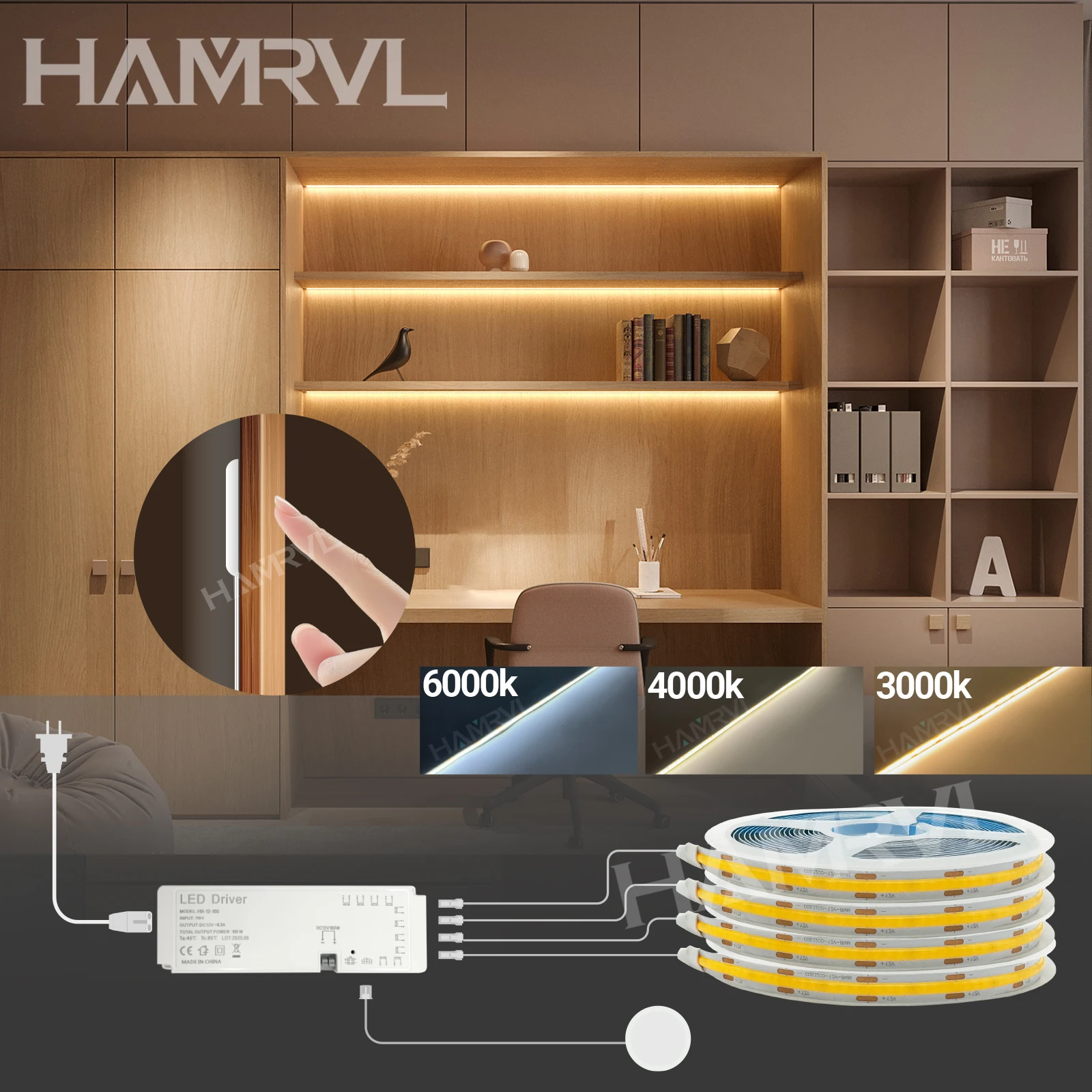 ไฟ LED แบบ COB 2 เมตร ติดตั้งง่ายไม่ต้องเจาะ  แบบสัมผัส  สำหรับติดใต้ตู้  โชว์สินค้า  ทะลุไม้  ตู้หนังสือ  ตู้เสื้อผ้า 1