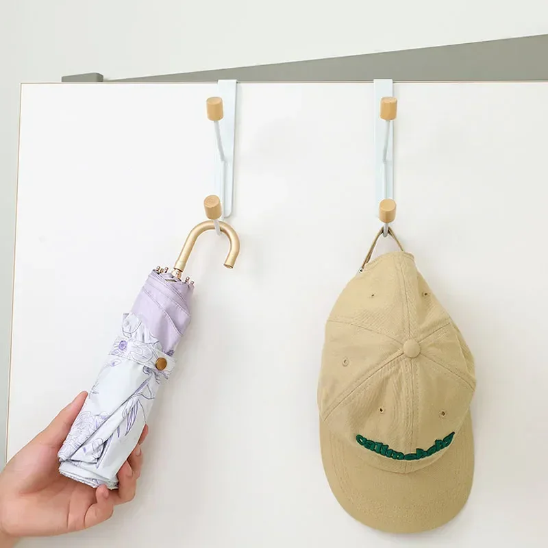 Simple Wood Double Hook Free Punching Door Back Coat Hook Coat Wall Hanging Door Back Storage Hanger