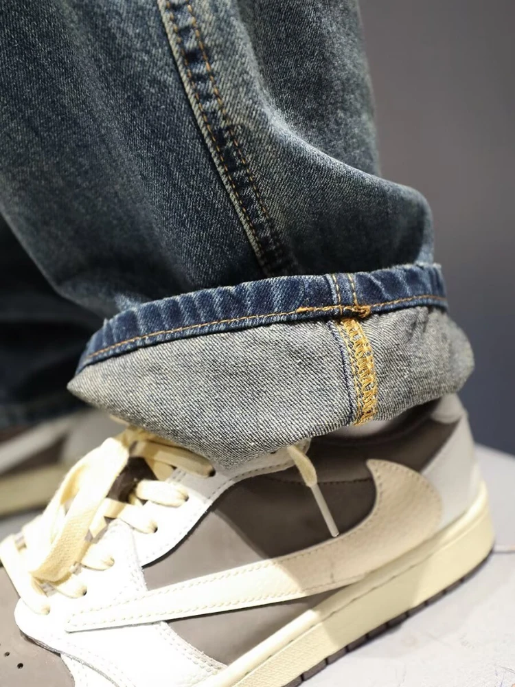 Men's Ripped Jeans Baggy Straight Vintage Denim Pants Hip Hop Trousers