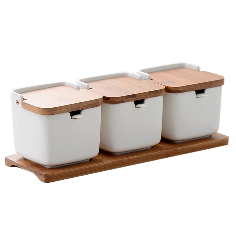 

Бамбуковая квадратная стеклянная банка, бытовая бутылка для приправ, коробка для приправ, кухонный шейкер для соли