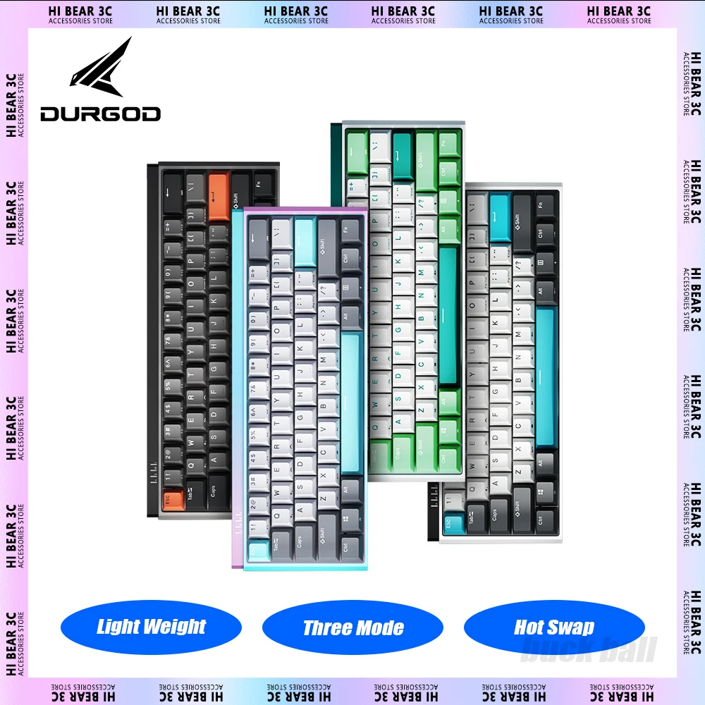 

DURGOD K330w Wireless Mechanical Keyboard Three Mode Hot Swap 61 Keys Gaming Keyboard 530g Portable Pc Gamer Mac Laptop Office