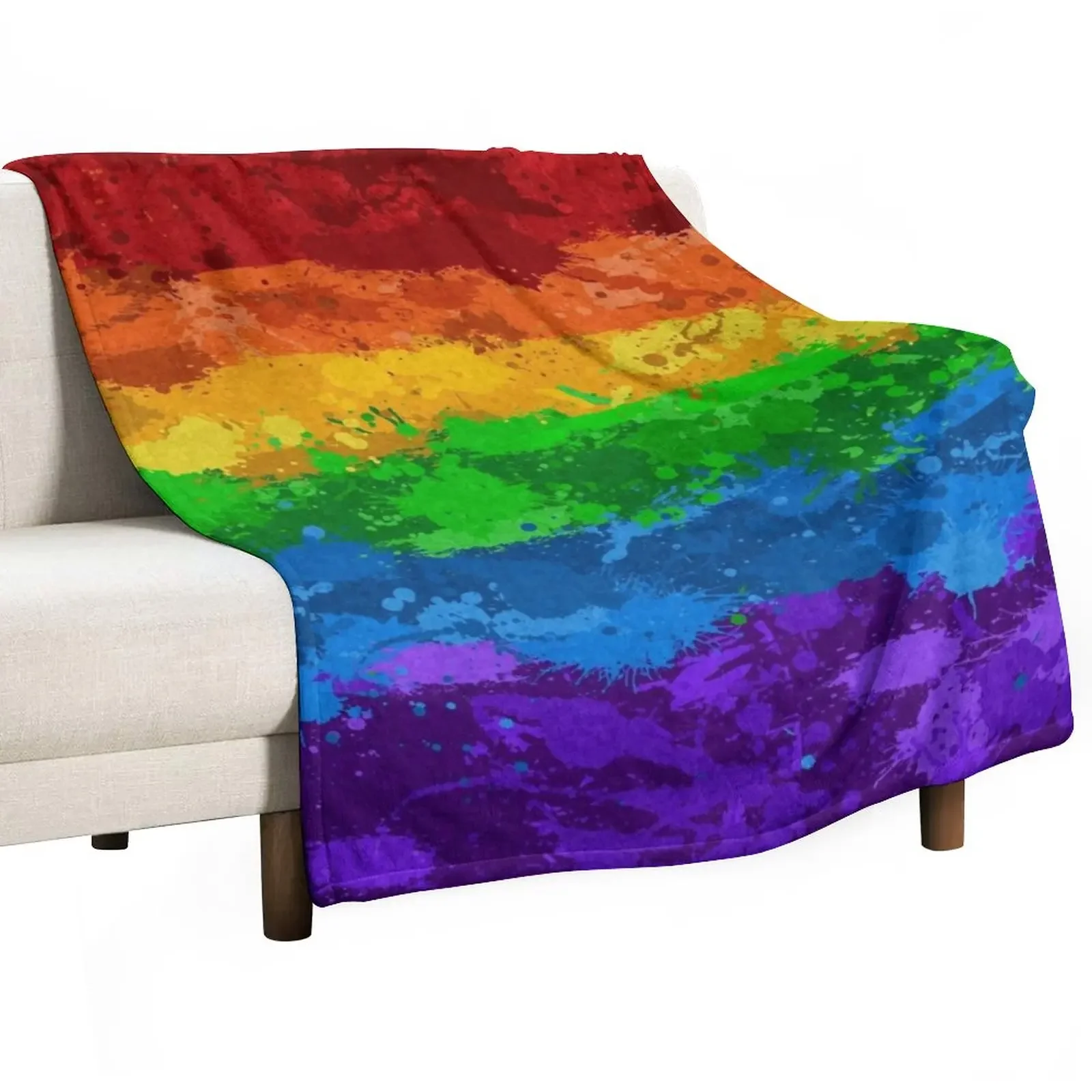 

Abstract Paint Splatter LGBTQ Pride Rainbow Flag Background Throw Blanket bed plaid Winter beds Luxury Throw Blankets