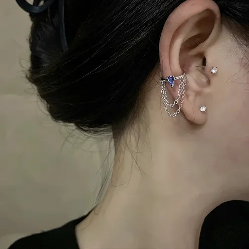 지르콘 사파이어 태슬 이어 커프, 피어싱 없는 귀걸이, 트렌디 레트로 디자인, 개성 있는 클립 귀걸이, 여성용 쥬얼리 선물 4