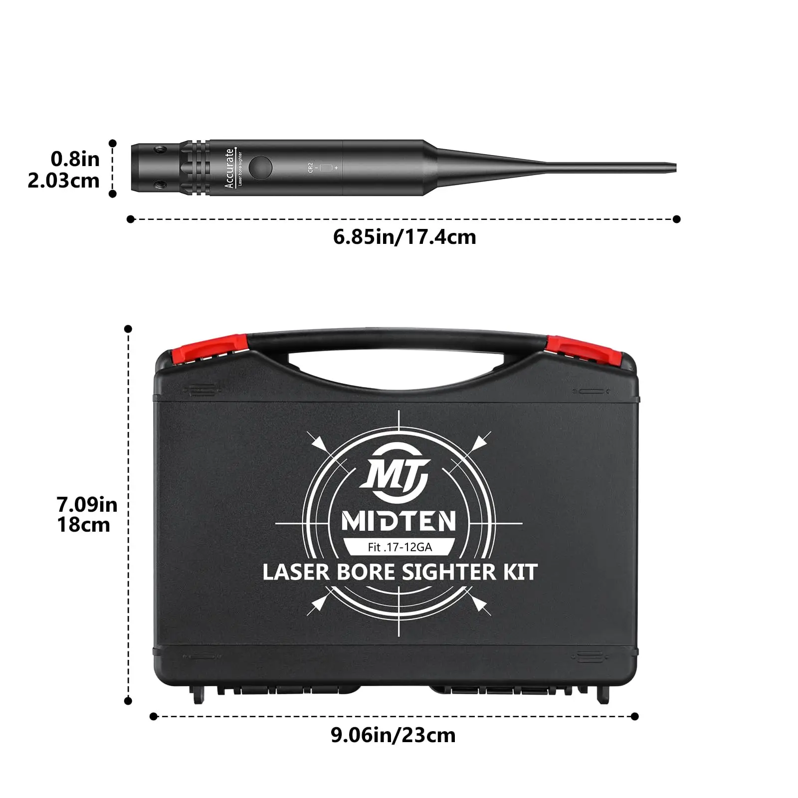 MidTen Green Laser Bore Sight Kit with Button Switch Professional Sighter with 32 Adapters for 0.17 to 12GA Calibers