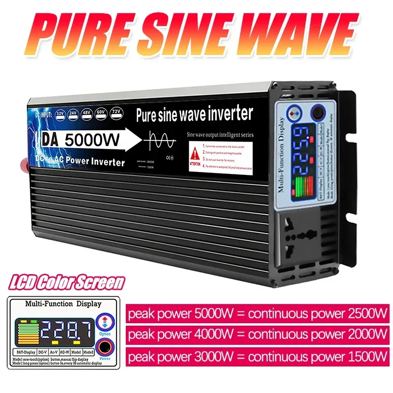 Inverter A Onda Sinusoidale Pura 12V 24V 48V 60V 72V A 220V 5000W 4000W 3000W Convertitore Portatile Power Bank Trasformatore Inverter Solare