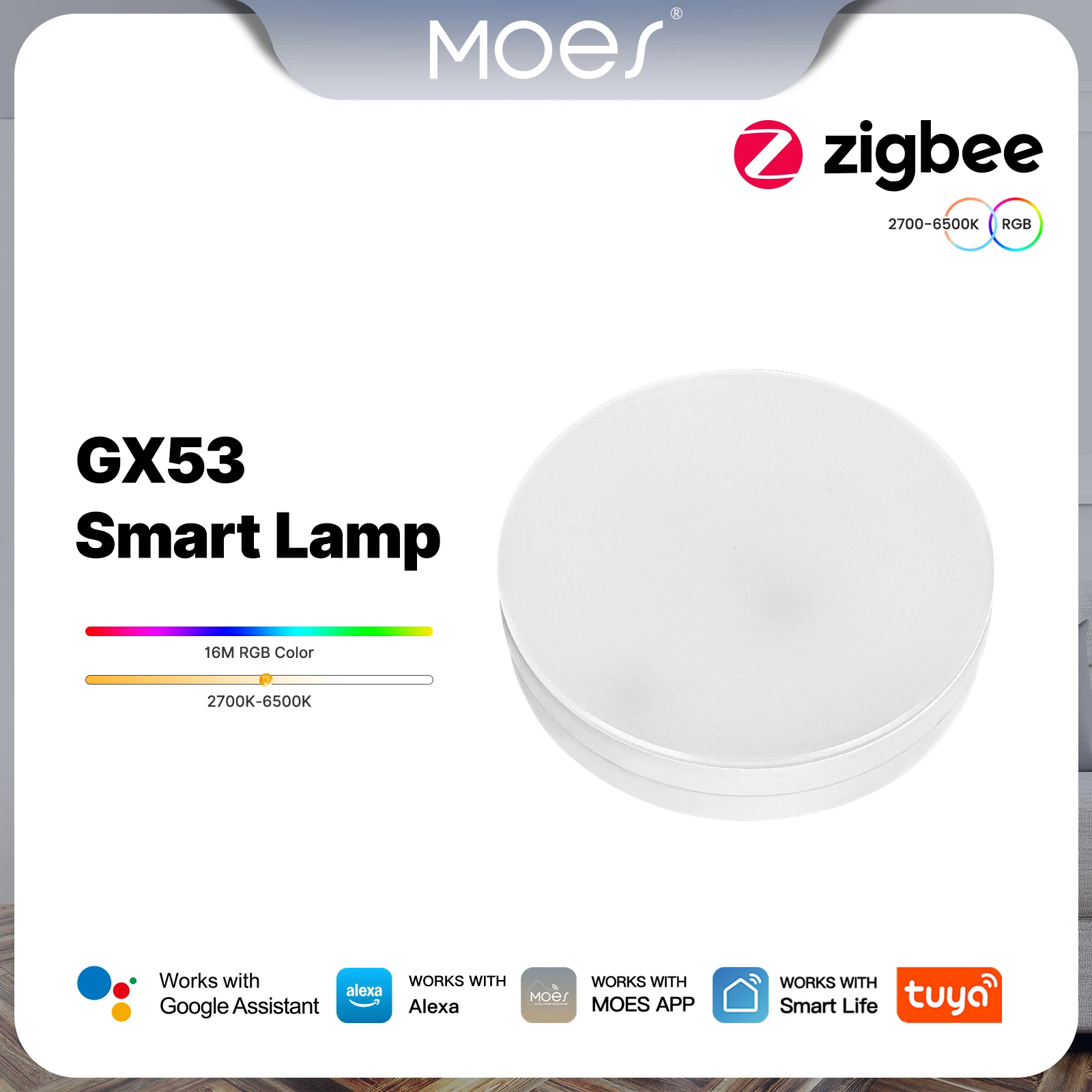 MOES Tuya ZigBee 스마트 LED GX53 램프 색상 변경 가능 조광 전구 음악 동기화 레스토랑 캐비닛 알렉사 구글홈과 호환