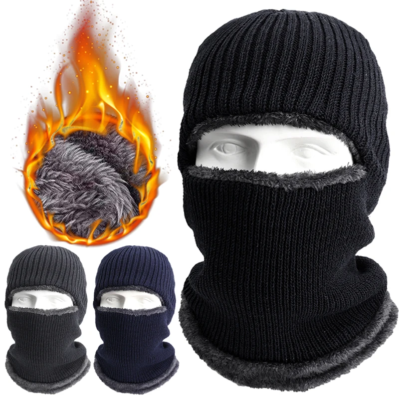 

Winter Warm Thicken Balaclava Hat Fleece Ski Full Face Mask Outdoor Windproof Beanies Hats Knitted Cap Men Women Headgear Helmet