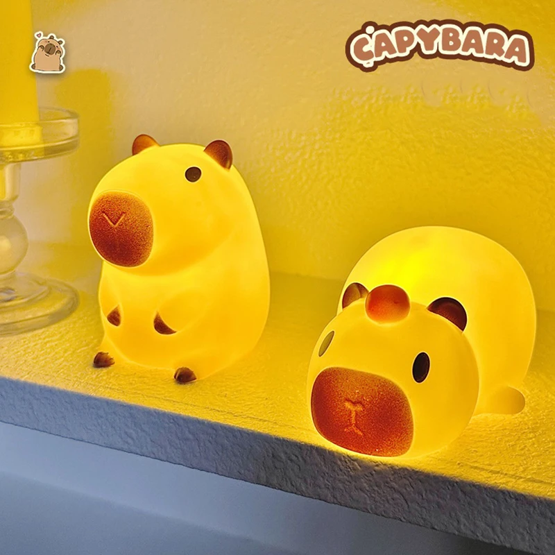 Cute Capybara Night Light Cartoon Silicone Sleep Night Lamp Children Room Office Desktop Decoration Lamp Animal Light