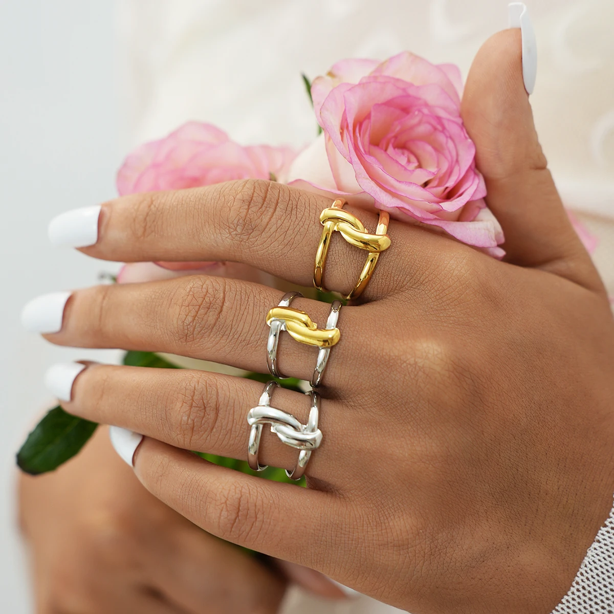 Edelstahl 18K vergoldete Ringe für Frauen wasserdichte geometrische offene Fingerringe Mode täglich Schmuck Zubehör