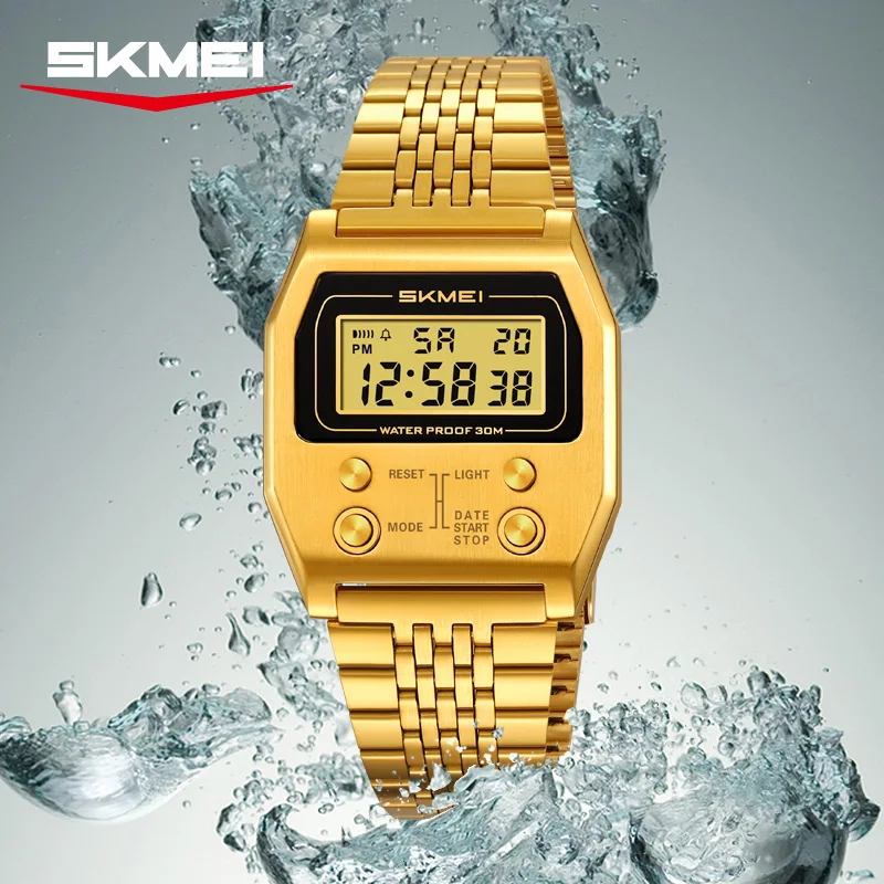 SKMEI 2460 Fashion Male LED Electronic Waterproof Stainless Steel Digital Mens Wristwatches Sport Watch for Men Reloj Hombre view 2