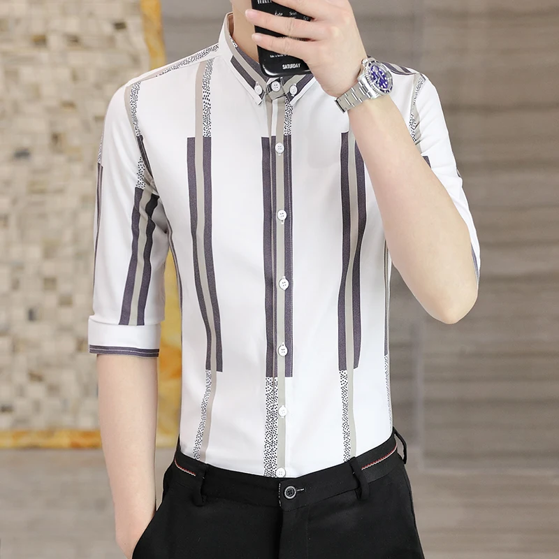 

Summer New Striped Fashion Casual Boutique Half Sleeve Shirt Men Quality Anti-Wrinkle Soft Comfortable Slim Fit Camisa Masculina