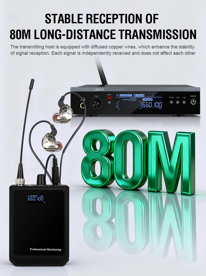 KDES LM210 무선 인이어 모니터링 시스템 UHF 스테이지 리턴 스튜디오 스테레오 모니터링 시스템 (스튜디오 밴드 공연 쇼용)