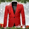 Christmas Snowflake Printed Trendy Suit Men Business Slim Fit Comfortable Suits Fashionable Formal One Button Suit Jacket 1