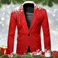 Christmas Snowflake Printed Trendy Suit Men Business Slim Fit Comfortable Suits Fashionable Formal One Button Suit Jacket 1