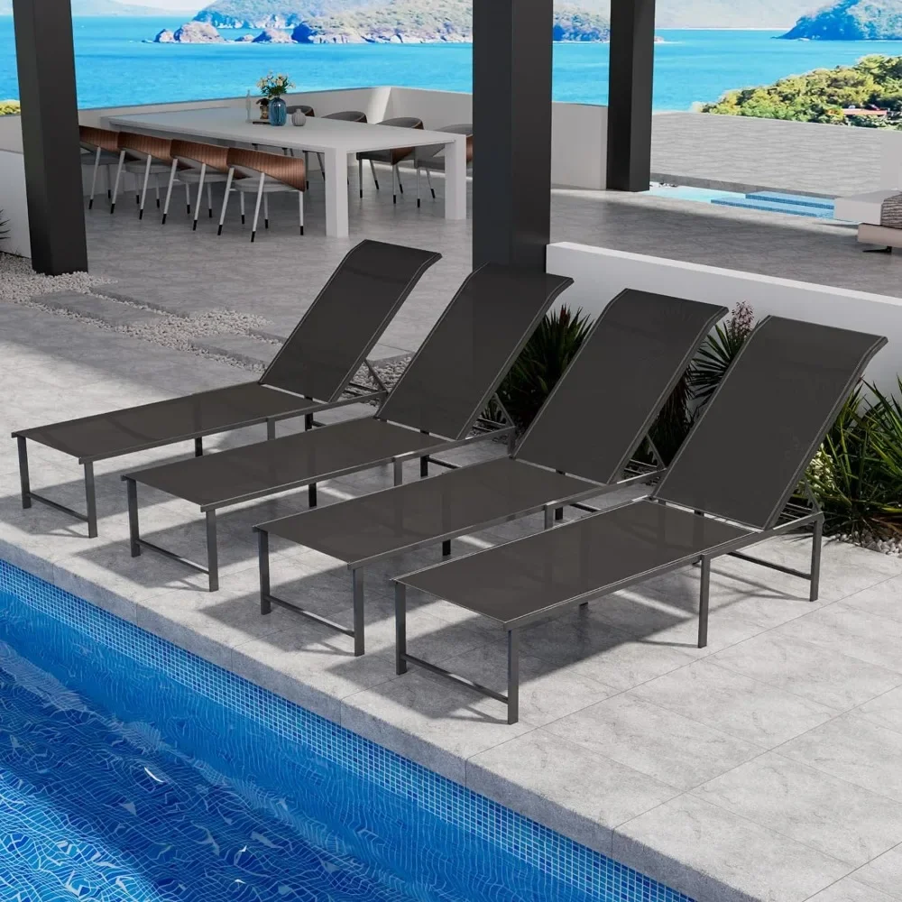 

Outdoors Recliners, Patio Aluminum Chaise Lounge Set of 4, Outdoor Pool Lounge Chairs, Outdoor Beach Chair