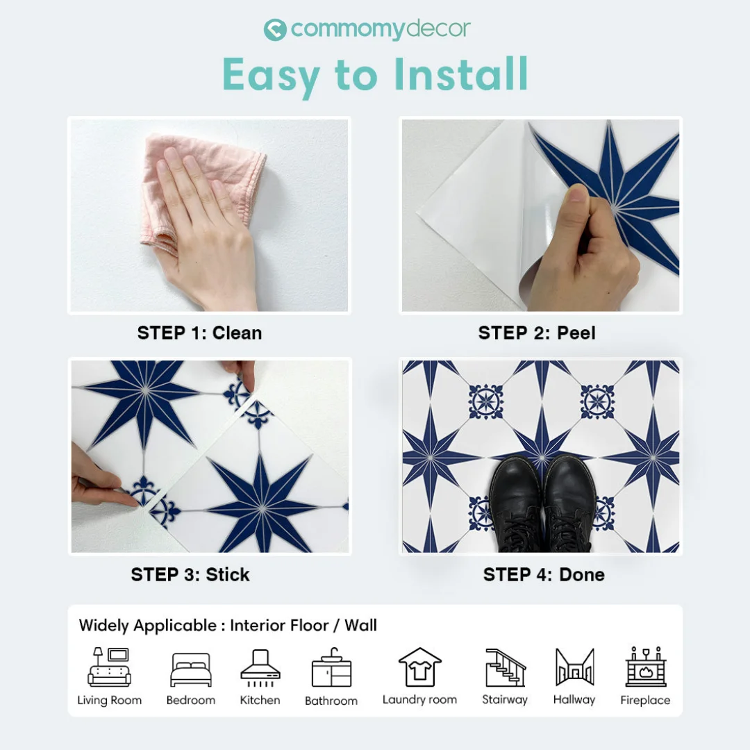 3D Tile Sticker 1pc/10pcs Floor Tile Sticker Self Adhesive Vinyl Non-slip Tile Wall Waterproof 20cm x 20cm