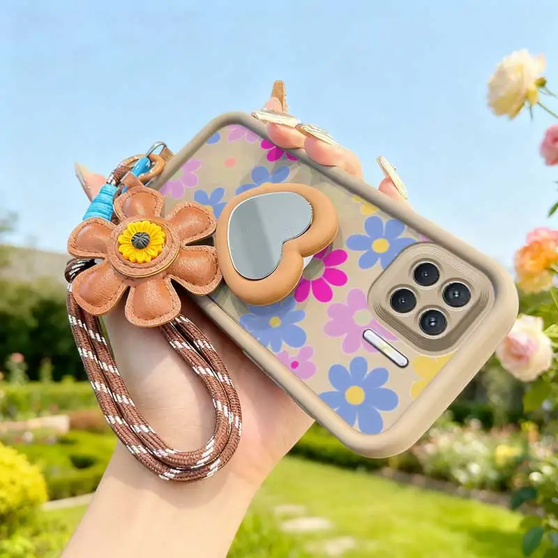 3-Piece Cartoon Flower Phone Case Set with Lanyard and Craft Embellishments