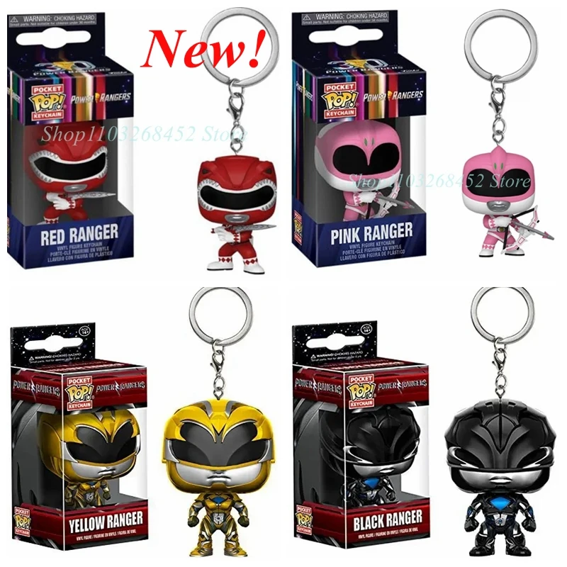 Portachiavi Tascabile Funko Pink Ranger Rosso Blu Ranger Vinile Giallo Action Figure Collection Model Toys For Christmas Birthday Gifts