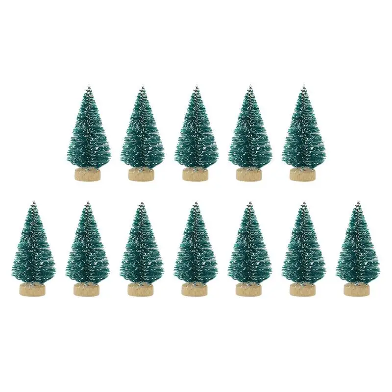 thumbnail image 1 of 12 piezas de mini árbol de Navidad de 3,5/4,5/6,5 cm de sisal, seda, cedro, árbol de Navidad artificial, festival, fiesta, escena en miniatura, modelo de decoración, 1 of 4