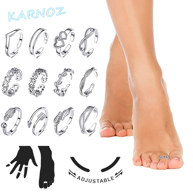 Silver 2 Pair German Oxidised Adjustable Toe Rings For Womens's & Girls /  Fancy Toe Ring