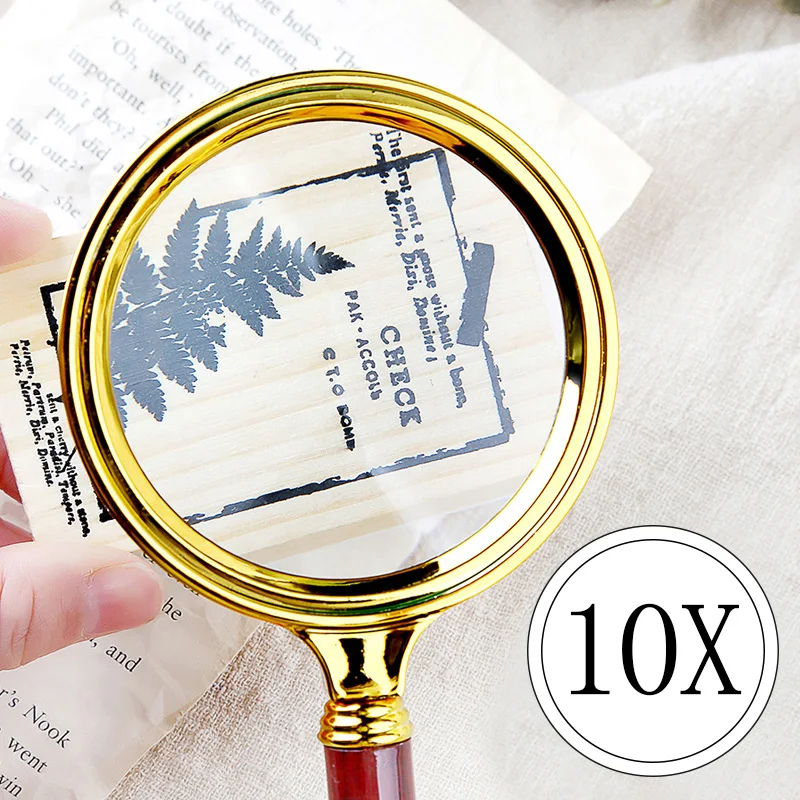 60mm 70mm 80mm Portable Handheld 10X Magnifying Glass Retro Handle Magnifier Eye Loupe Glass Gift for Kids лупа увеличительная