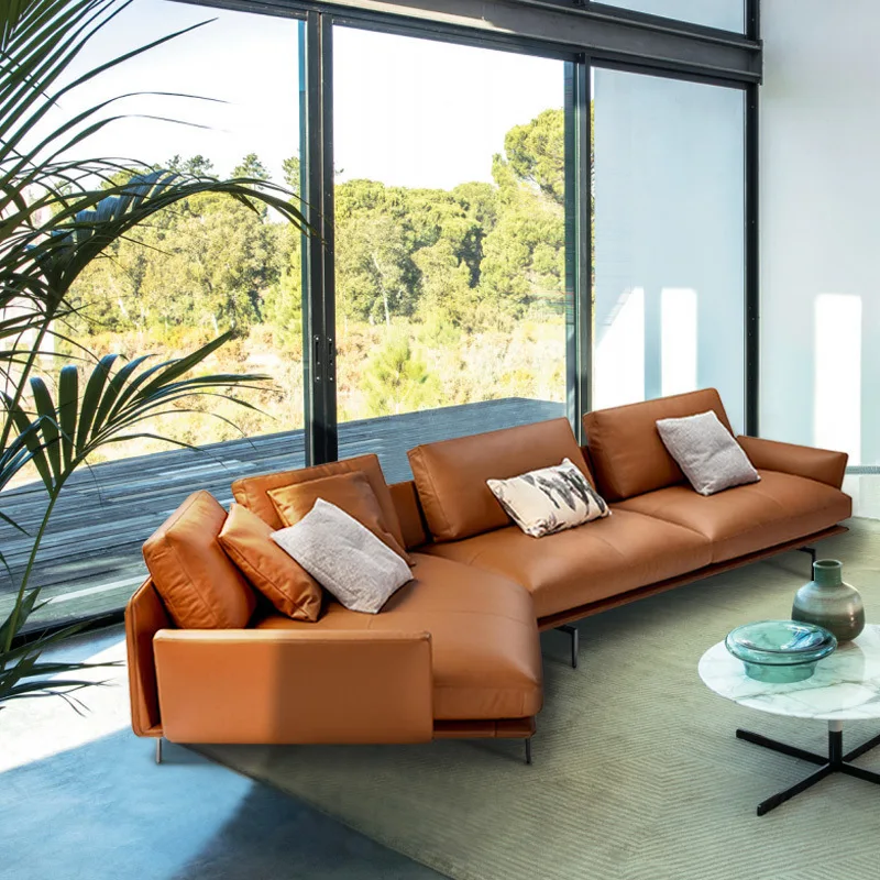 

2023 New Nordic Leather Sofa Italian Minimalist Industrial Style Ins Three-person Imperial Concubine Corner