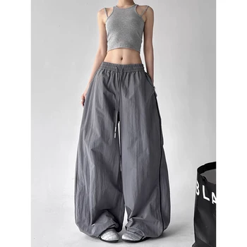 YIBASHU Women Gray Pants Harajuku Baggy Cargo Sweatpants 2000s Y2k Vintage Streetwear Japanese Jazz Dance Trousers Summer 2026