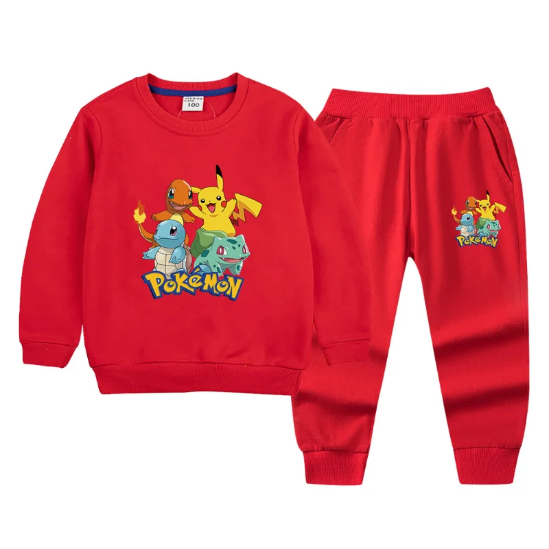 thumbnail image 1 of Ropa de Pokémon para niños, conjunto de sudadera y pantalones de chándal para primavera y otoño, figura de Anime, conjunto informal gráfico de Pikachu de dos piezas, 1 of 5