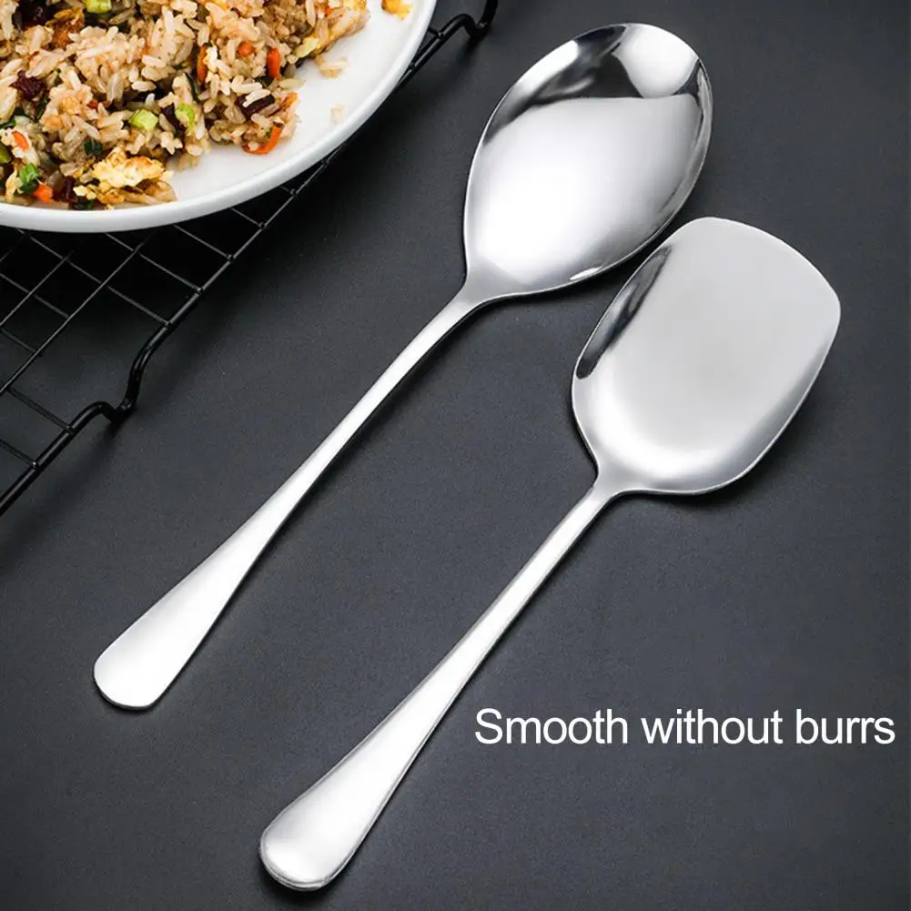 1 Pc Round/Square Stainless Spoon Steel Long Handle Ladling Buffet Dinner Large Size Serving Spoon Flatware Kitchen Accessories serving spoon dining spoon