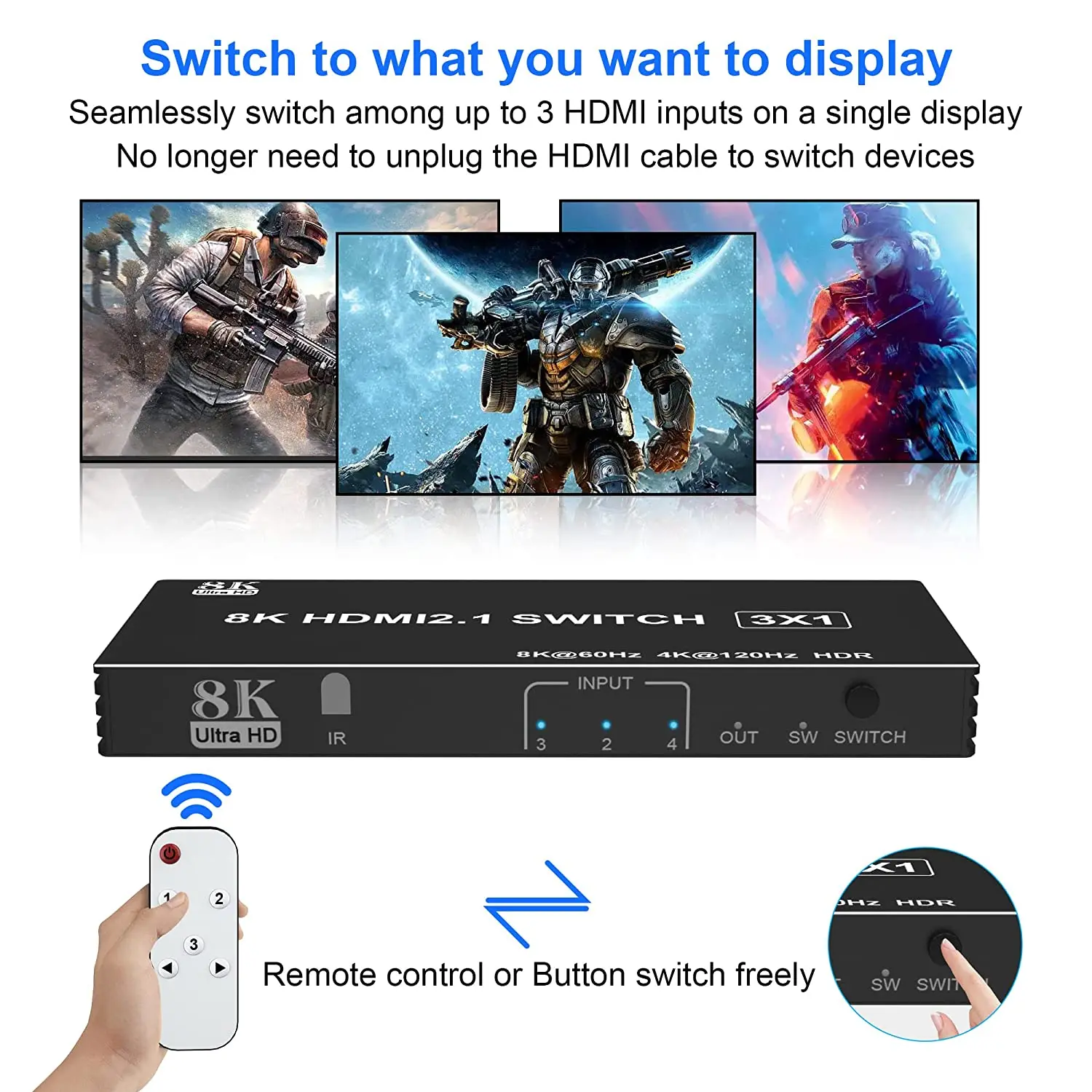 8K HDMI 2.1 ġ, 3x1, 4x1, 5x1, 4K, 120Hz HDMI ó, 5  1, 8K HDMI ġ ñ, 48Gbps, Dolby Vison (Xbox ø PS5 )