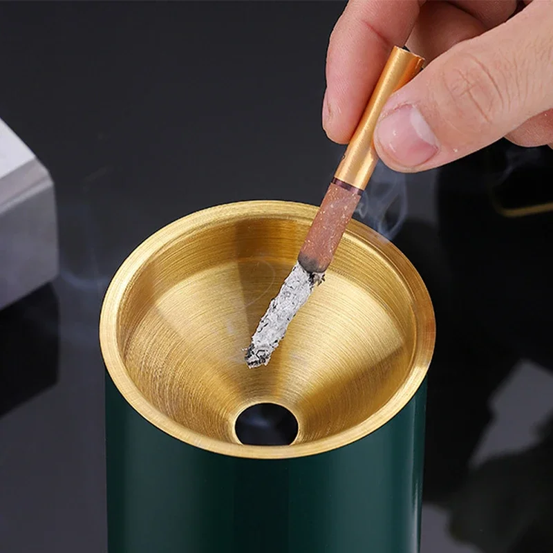 Round Windproof Stainless Steel Smokeless Cigar Ashtray Terrace Indoor Portable Ashtray