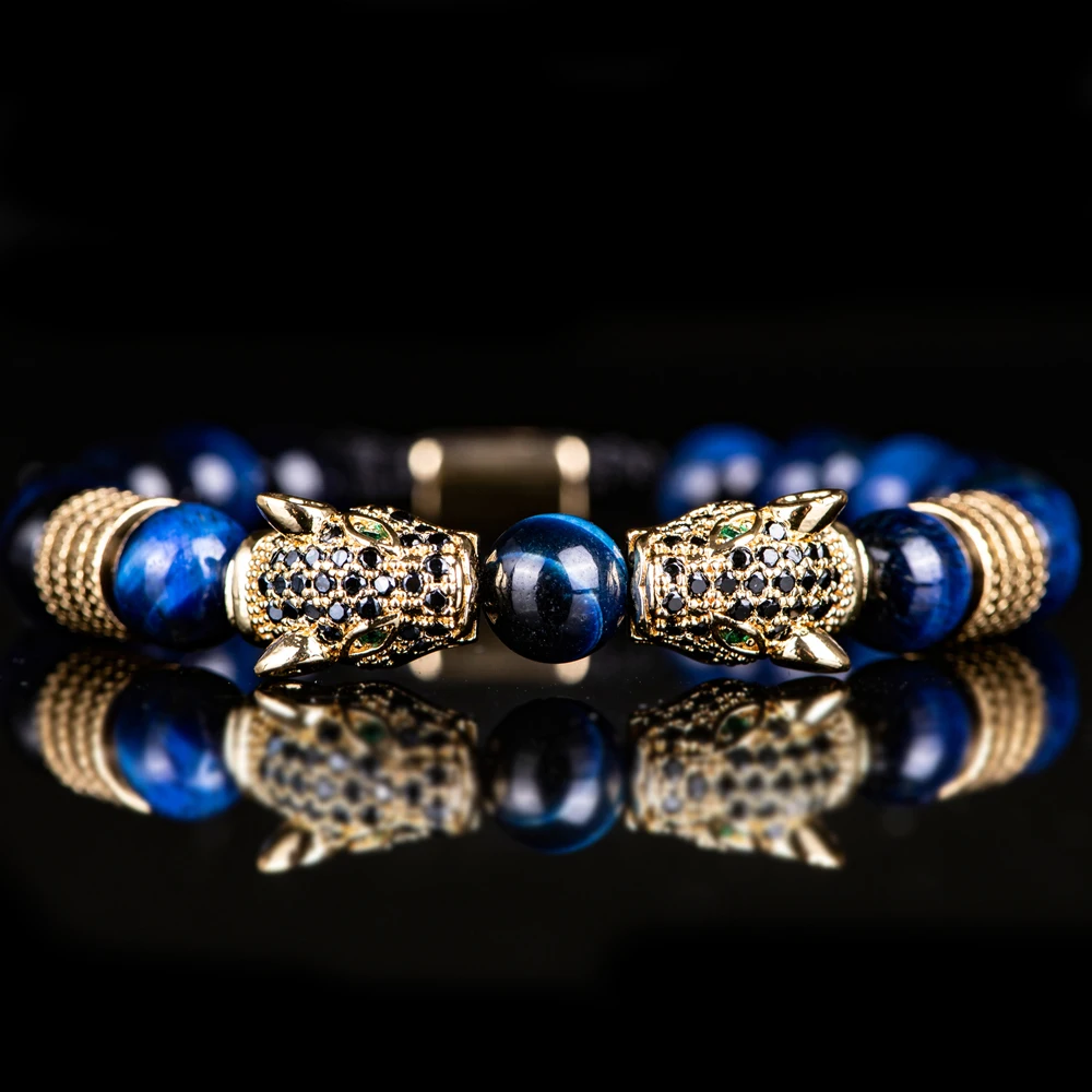 Men's No Fade Stainless Steel Double Leopard Head Tiger's