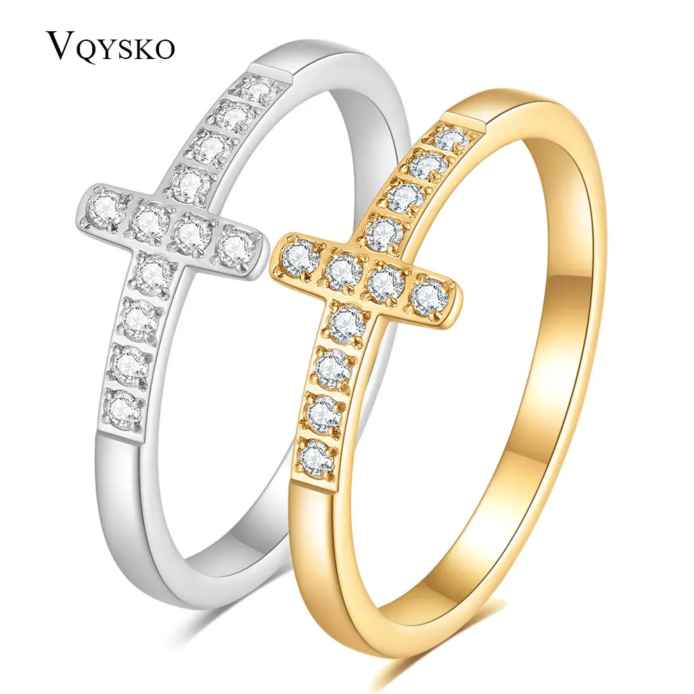 Fashion 316L Stainless steel Channel CZ Zircon Cross Ring With Bright Elegant Crystal Engagement Ring for Women Grils Jewelry finger rings,fashion rings,engagement rings,zircon rings,fashion ring,crystal rings,stainless steel rings,metal rings,cross rings