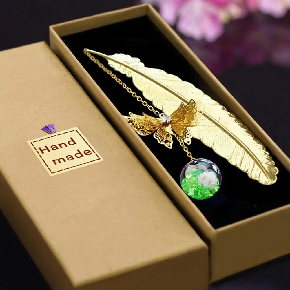 Realistic 3d Butterfly Pendant Bookmark Brass Vein Bookmark Metal Feather Unique Book