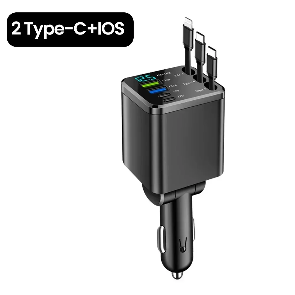 Retractable Car Charger 7 in 1 Fast Charging Multi Ports Adapter