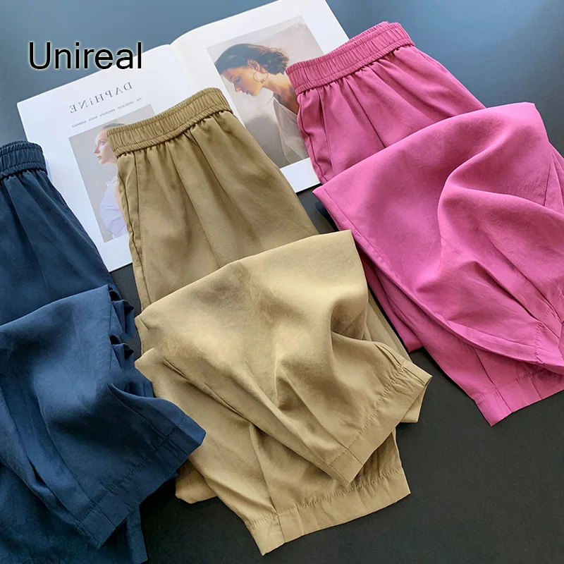 

Unireal 2022 Summer Women Harem Pants High Waist Loose Casual Elastic Capri Cropped Pants